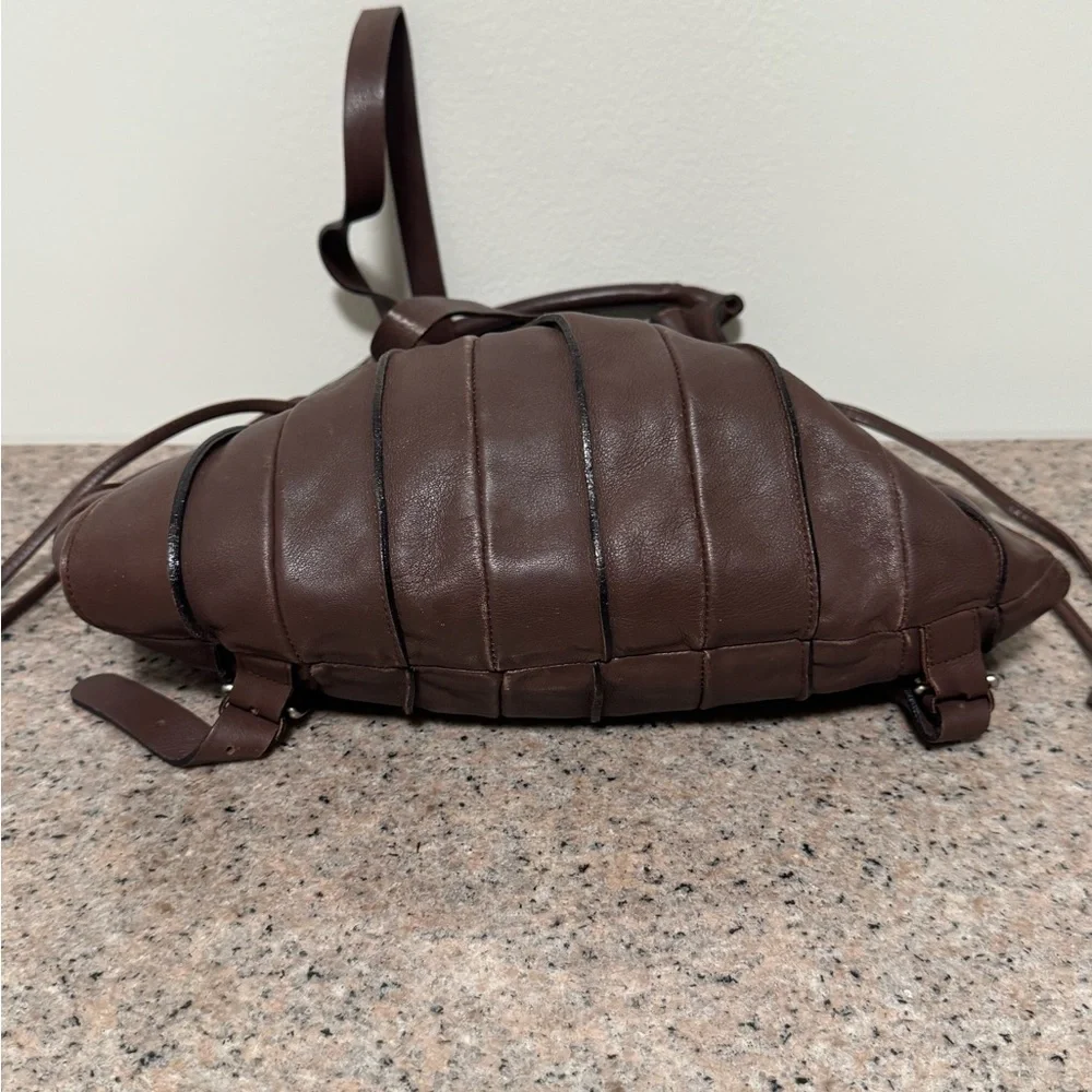 LUPO Barcelona Brown‎ Leather Pleated Backpack/ handbag